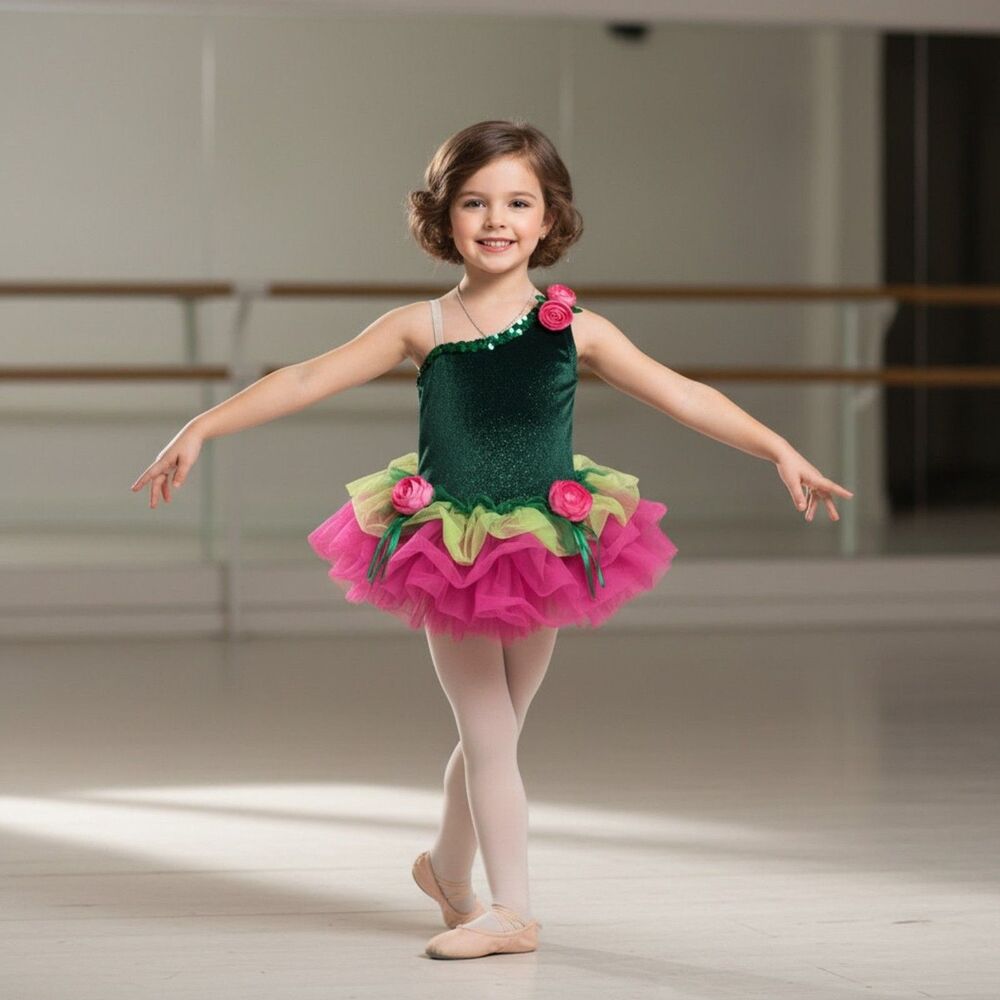 NWOT Fairy Costume Kids 4 Pink Green Ballet Tutu Dress Tinkerbell Pixie Wing